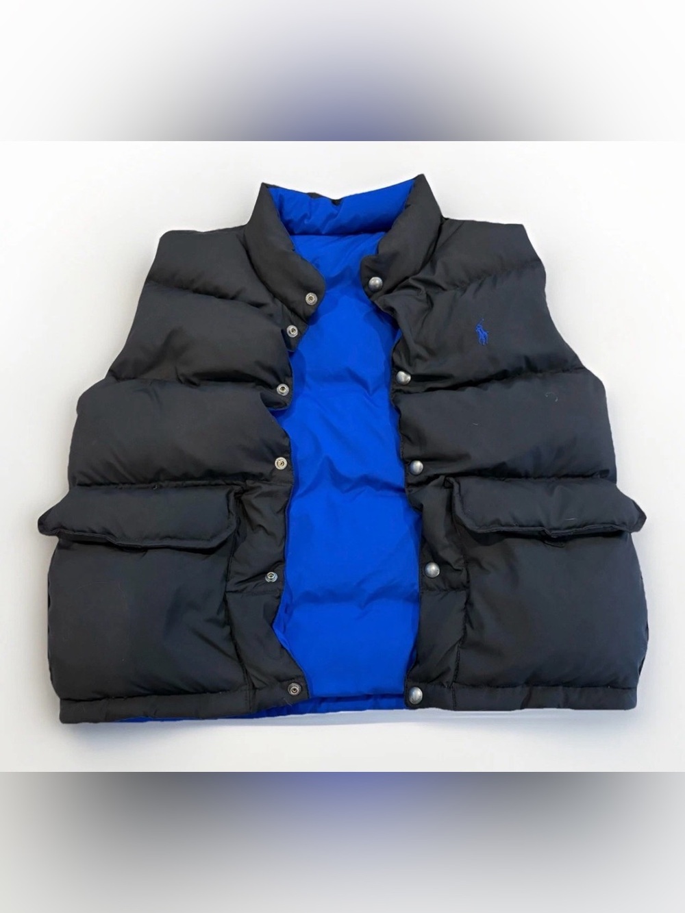 Polo Ralph Lauren Down Vest Reversible Kids Size Medium Blue Black Embroidered